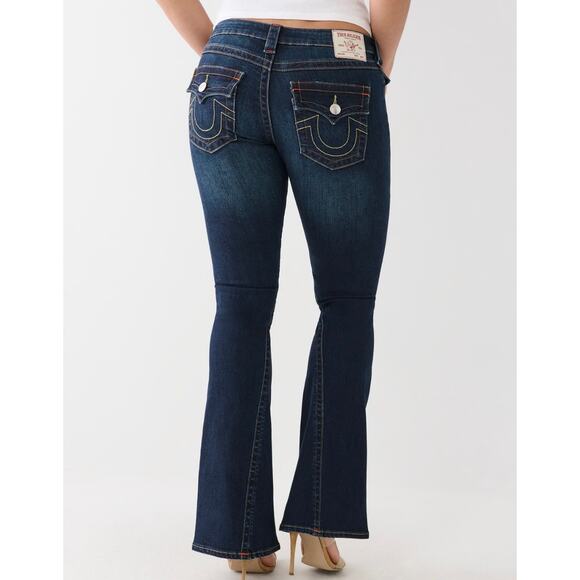 True Religion Womens Jeans Joey Twisted Seam Flare Leg Bootcut Dark Wash 26 x 32 - Picture 2 of 16